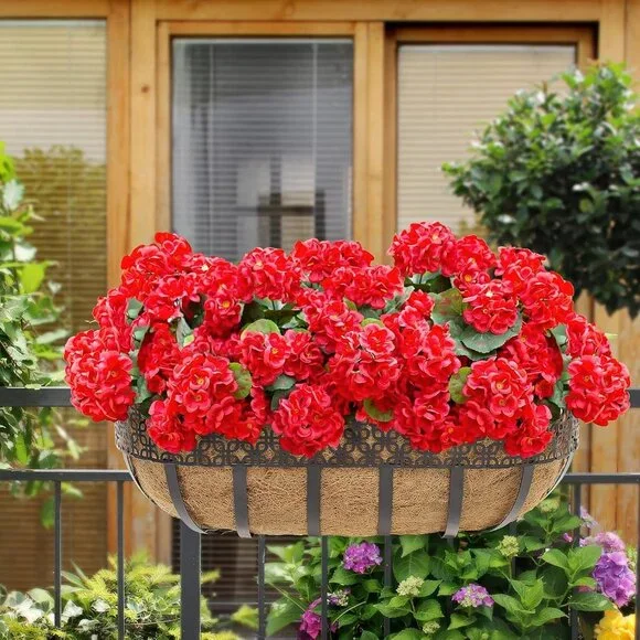 8-Bundles Red Artificial Silk Faux Flowers Plants Front Door Home Decor